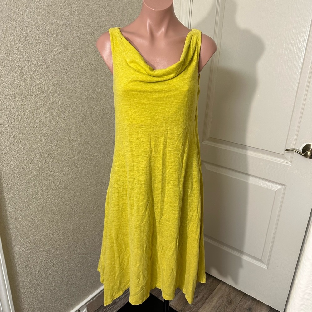 Eileen Fisher Yellow Hemp and Cotton MIDI Dress Sz XS